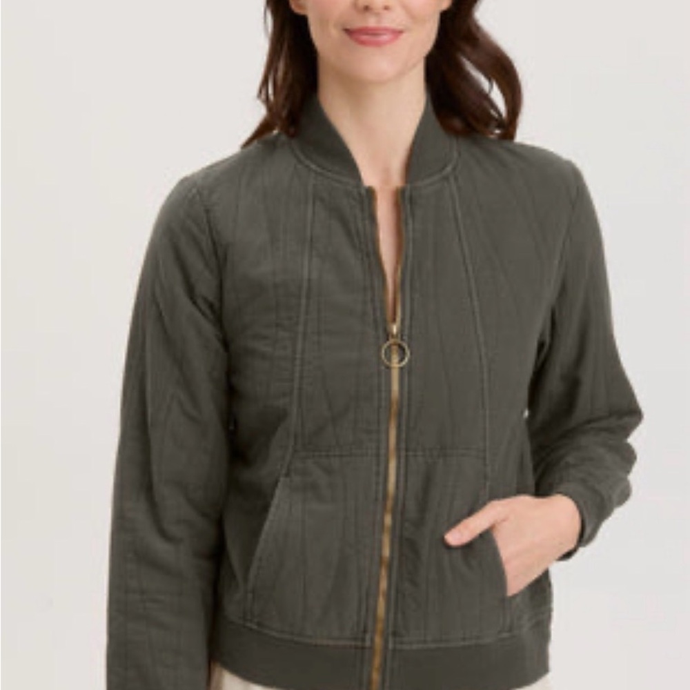 XCVI Olive Green Quilted Bomber Jacket - Large NWT